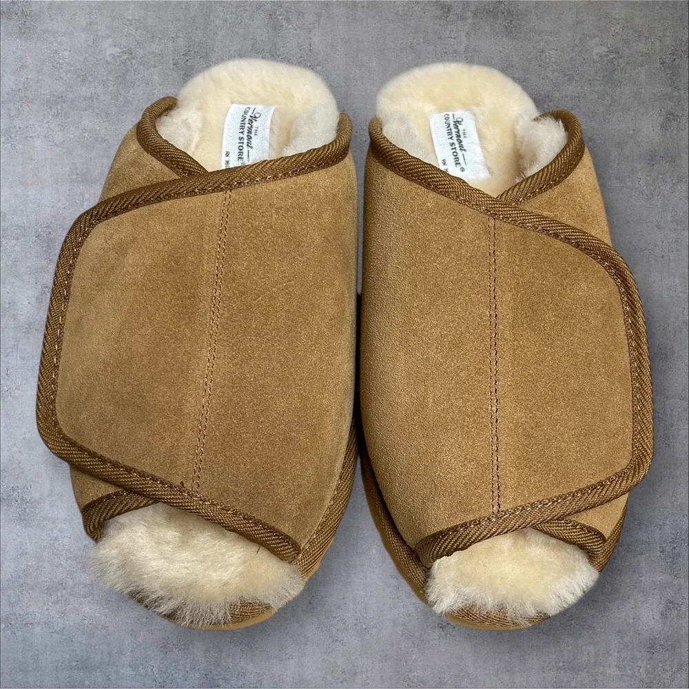 The Vermont Country Store Australian Shearling Leather Scuff Slippers Mens 10